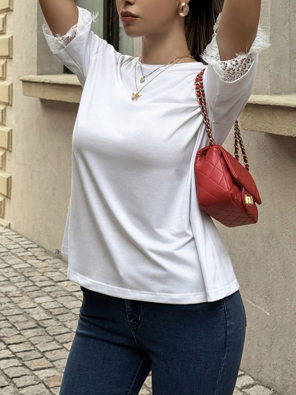 Lace Trimmed Casual T-Shirt - Picture 3 of 6